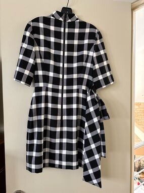 Alice + Olivia Black and White Plaid Dress with Side Tie Detail
